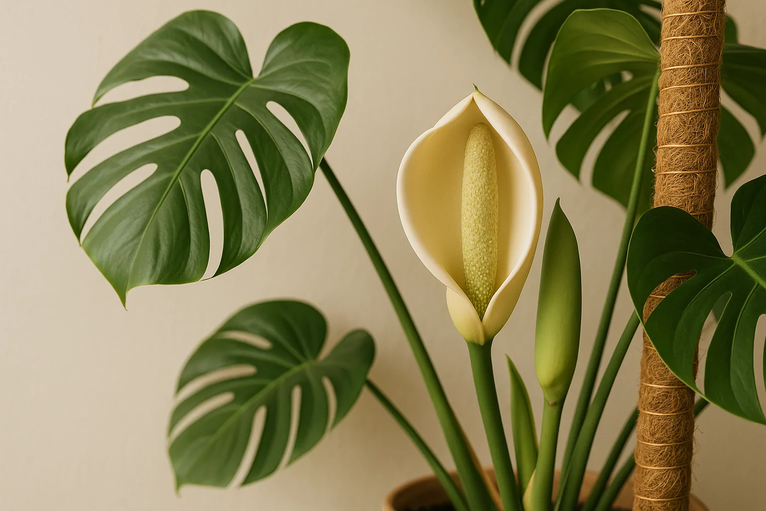 Monstera plant with flowering signs
