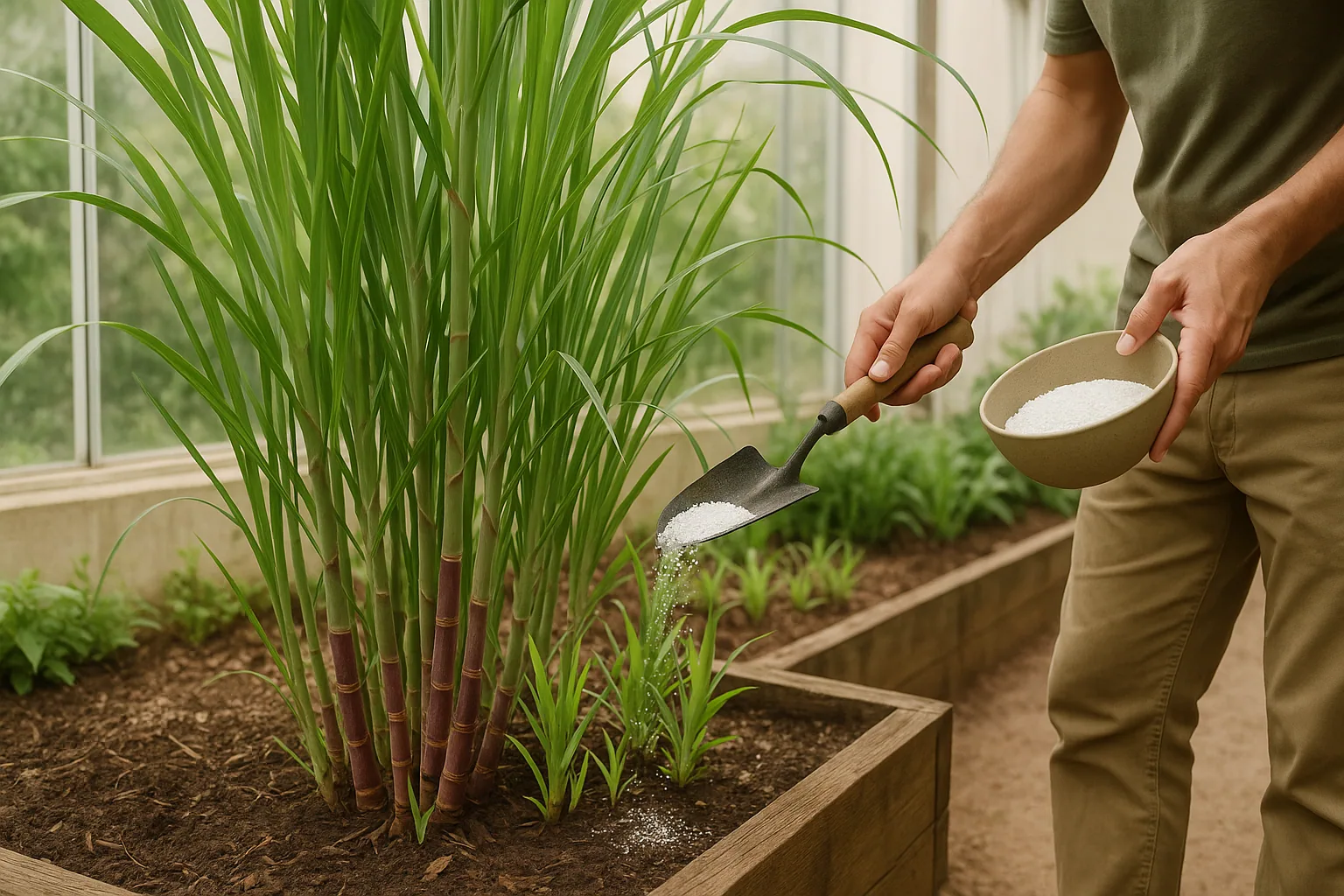 Sugarcane growing in a vibrant garden