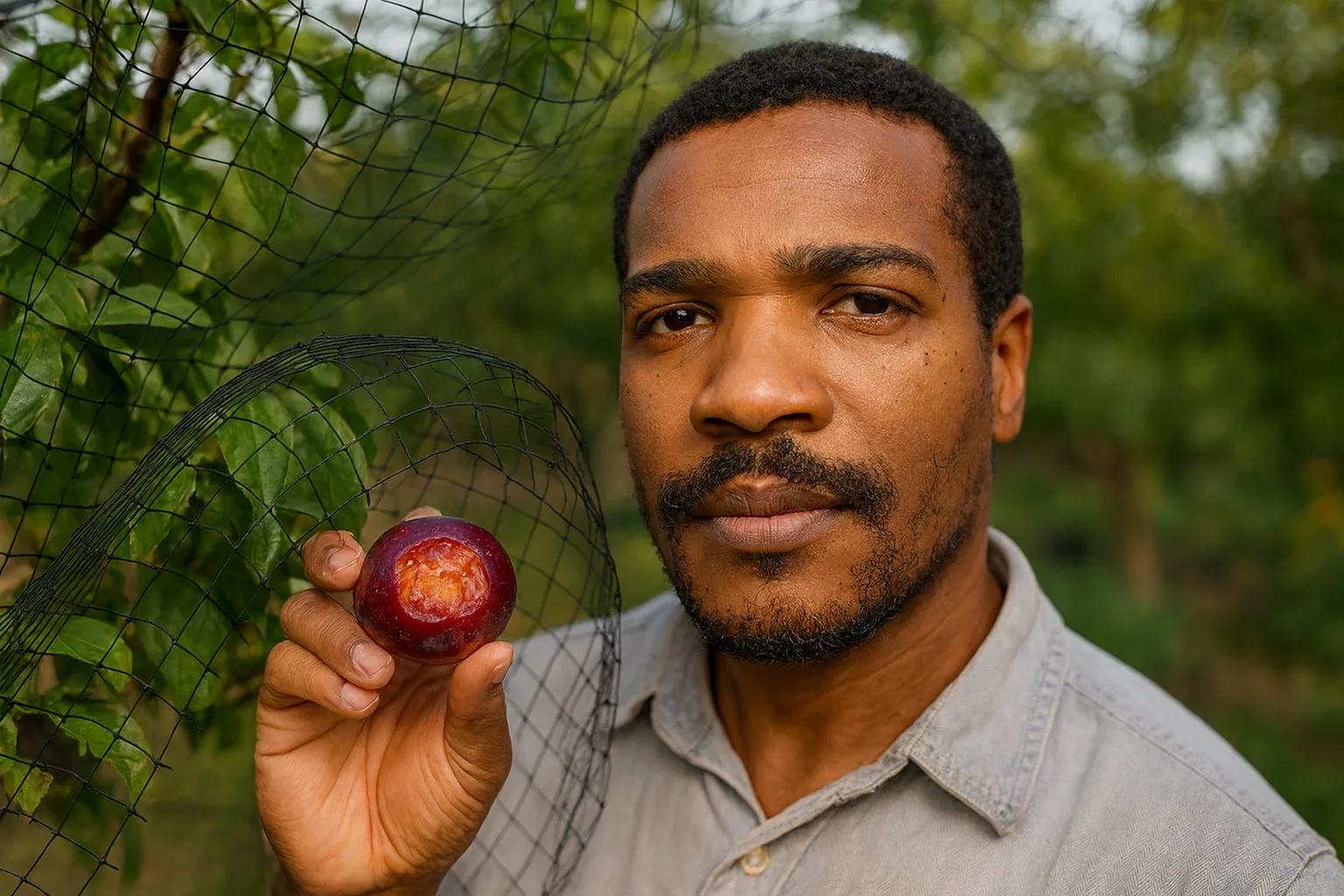 Plum tree with ripe plums