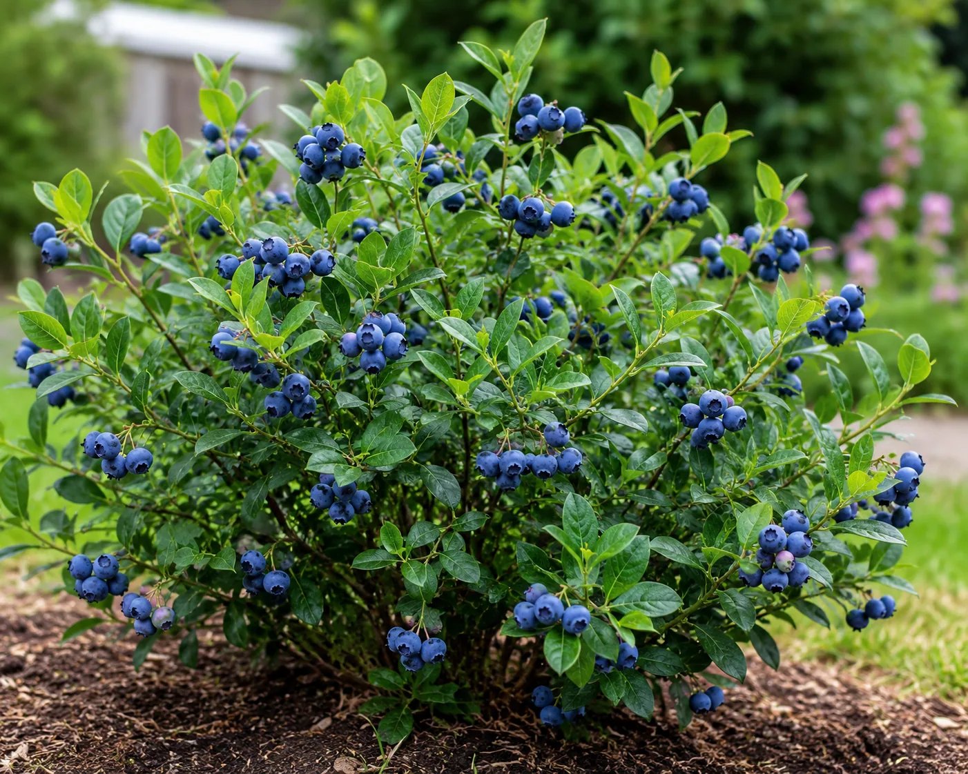 Healthy blueberry bushes in well-maintained soil