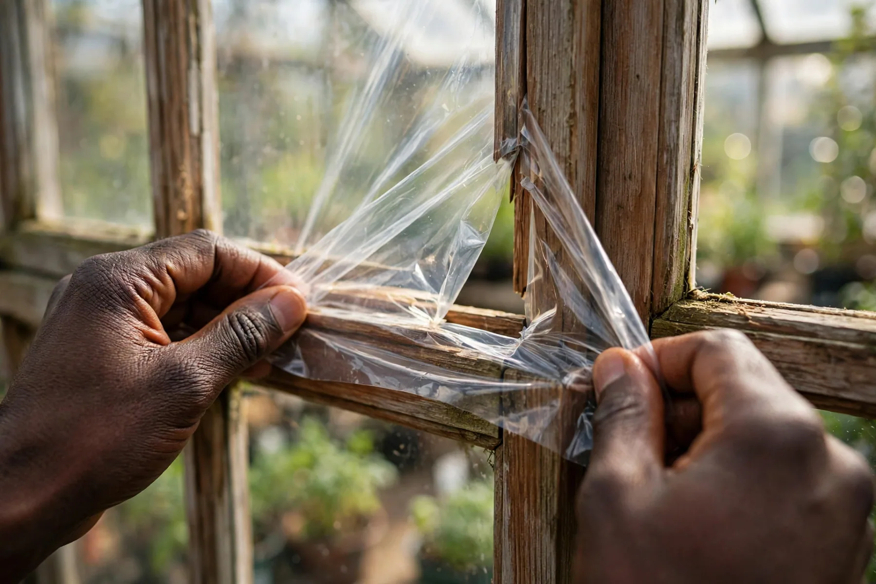 Seal drafts — polyethylene sheeting on window frame