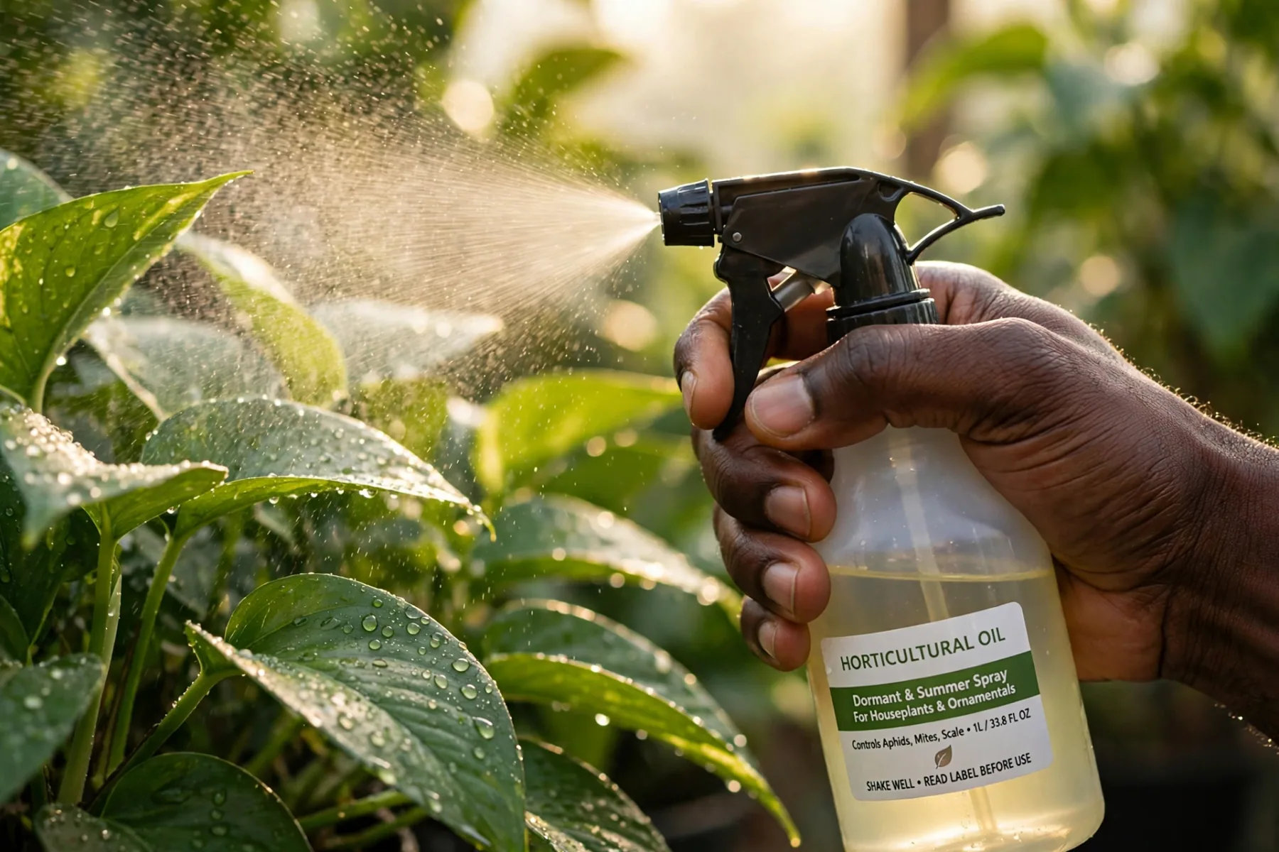 Spray horticultural oil, tops and undersides
